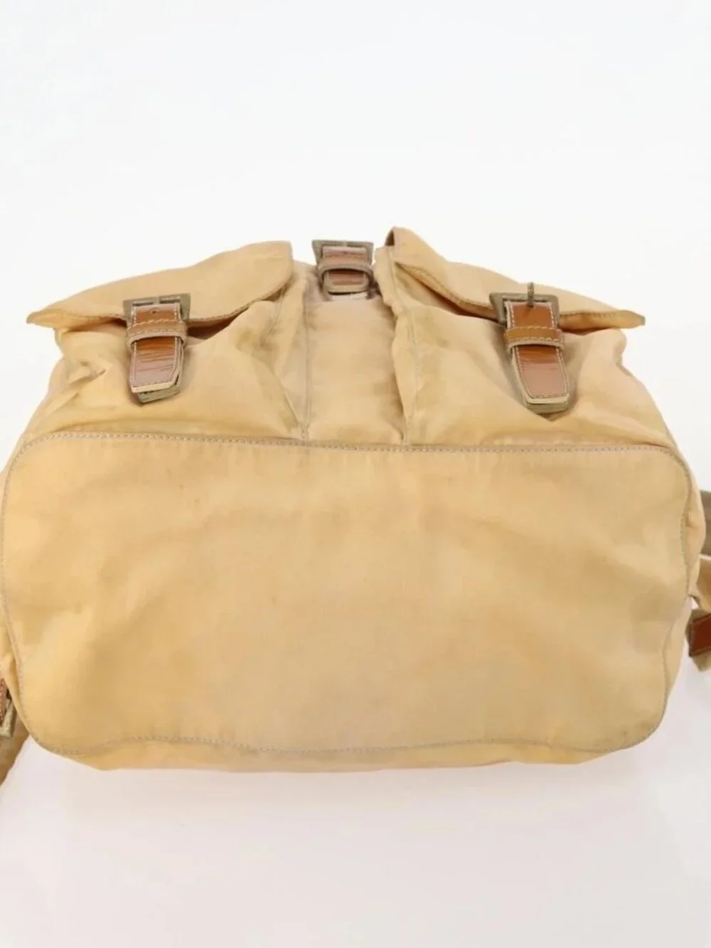 PRADA Backpack Nylon Beige Silver Auth gh1768